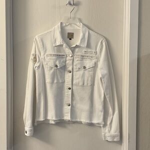Joe's Jeans White Raw-Hem Distressed Denim Jacket